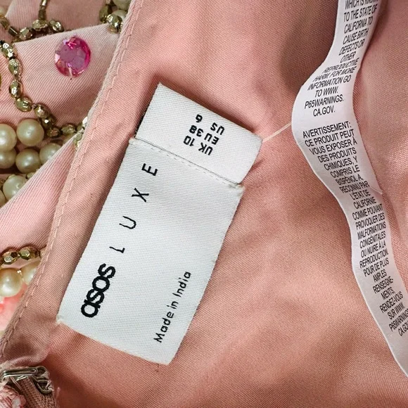NWT ASOS Luxe pearl embellished puff sleeve caged mini dress in pink Sz 6(US) - Picture 8 of 16